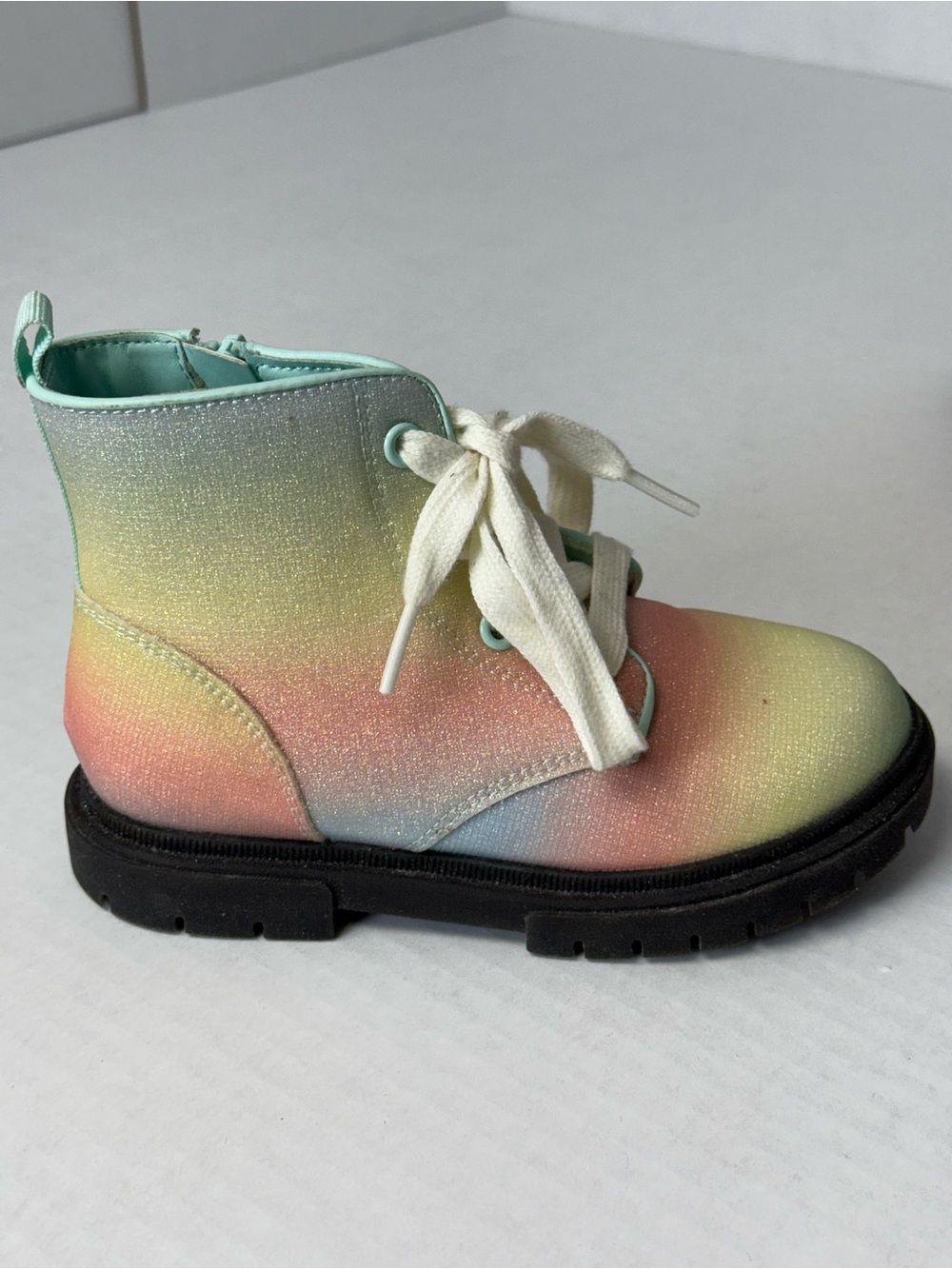 Cat & Jack Kids Rainbow Glitter Gradient Lace-Up Boots - Pastel Multicolor 12